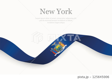 New York Flag on Waving Ribbon. State of United States 125645006
