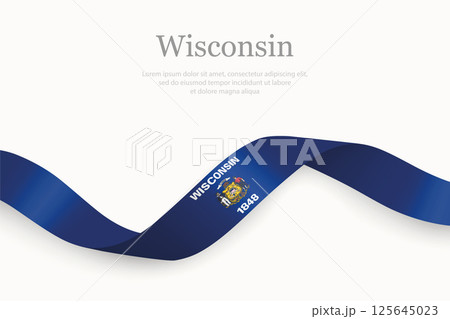 Wisconsin Flag on Waving Ribbon. State of United States 125645023