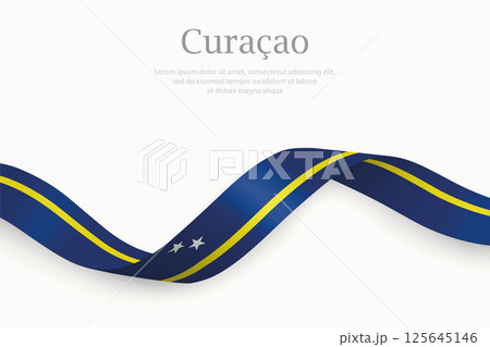 Curacao flag on Waving ribbon 125645146