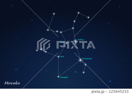 Hercules Constellation with Star Names in Night Sky 125645253
