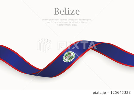 Belize flag on Waving ribbon 125645328