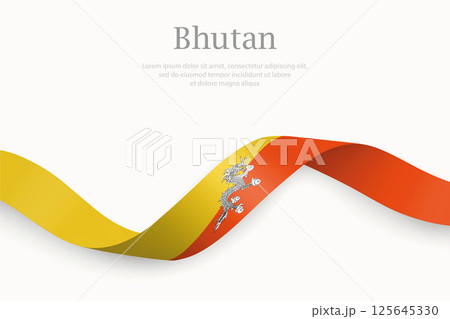Bhutan flag on Waving ribbon 125645330