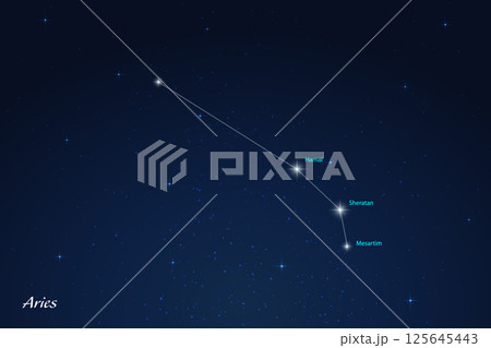 Aries Constellation with Star Names in Night Sky 125645443