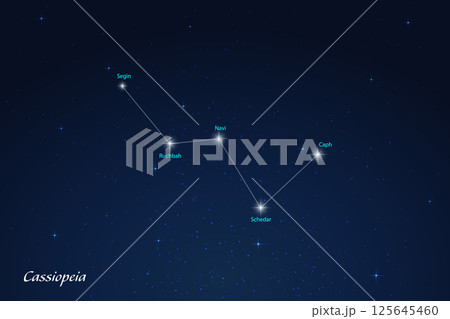 Cassiopeia Constellation with Star Names in Night Sky 125645460
