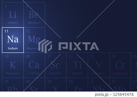 Sodium element glowing in a dark periodic table Sodium element glowing in a dark periodic table 125645478