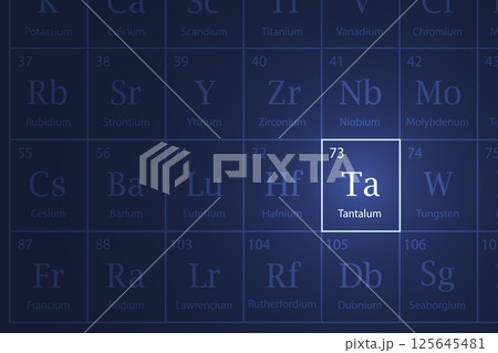 Tantalum element glowing in a dark periodic table 125645481