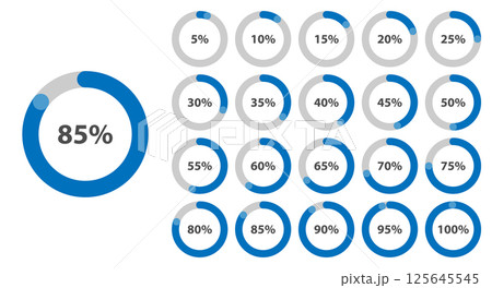 Blue Circular Percentage Progress Chart Set with Various Levels 125645545