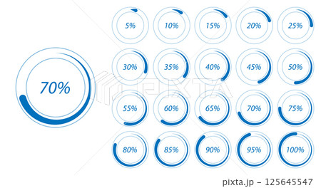 Thin Line Circular Progress Chart Set with Percentages Thin Line Circular Progress Chart Set with Percentages 125645547