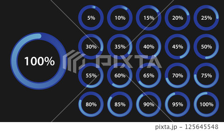 Neon Blue Circular Progress Chart Set on Dark Background 125645548