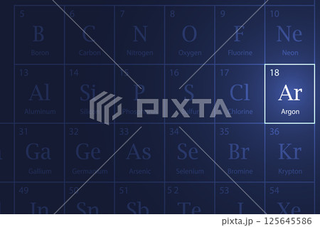 Argon element glowing in a dark periodic table 125645586