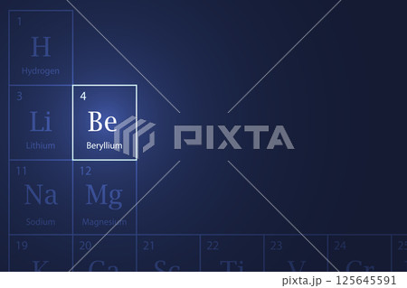 Beryllium element glowing in a dark periodic table Beryllium element glowing in a dark periodic table 125645591