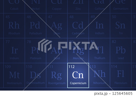 Copernicium element glowing in a dark periodic table 125645605