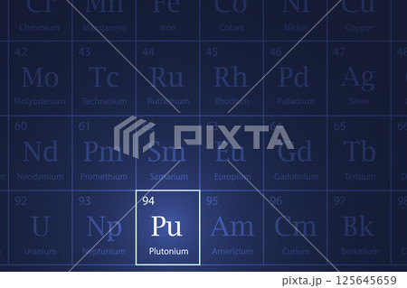 Plutonium element glowing in a dark periodic table 125645659