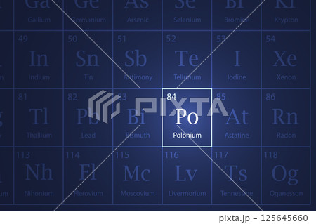 Polonium element glowing in a dark periodic table 125645660