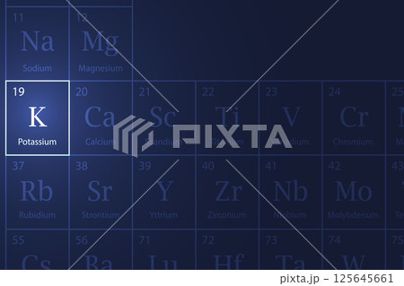 Potassium element glowing in a dark periodic table 125645661