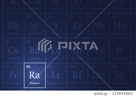 Radium element glowing in a dark periodic table 125645665