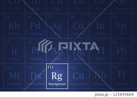 Roentgenium element glowing in a dark periodic table Roentgenium element glowing in a dark periodic table 125645669