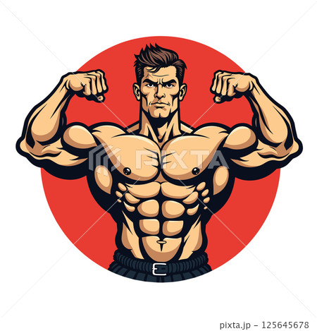 Muscular Bodybuilder Flexing Biceps Illustration Muscular Bodybuilder Flexing Biceps Illustration 125645678