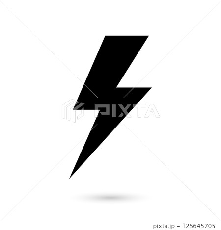 Bold Black Lightning Bolt Icon with Shadow 125645705
