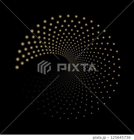 Golden halftone spiral on black background 125645736