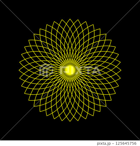 Bright yellow spirograph on black background 125645756