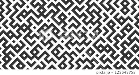 Bold black and white tribal maze pattern 125645758