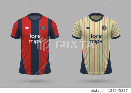 3d realistic soccer home and away jersey in Cerro Porteno style, football kit template 3d realistic soccer home and away jersey in Cerro Porteno style, football kit template 125645827