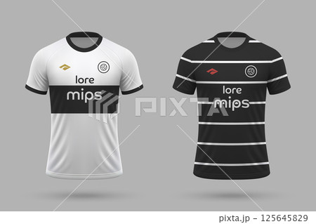 3d realistic soccer home and away jersey in Club Olimpia style, football kit template 3d realistic soccer home and away jersey in Club Olimpia style, football kit template 125645829
