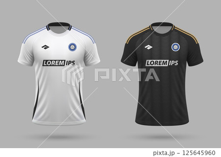 3d realistic soccer home and away jersey in Colo Colo style, football kit template 125645960
