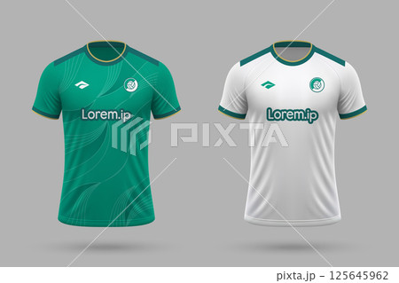 3d realistic soccer home and away jersey in Deportivo Cali style, football kit template 125645962