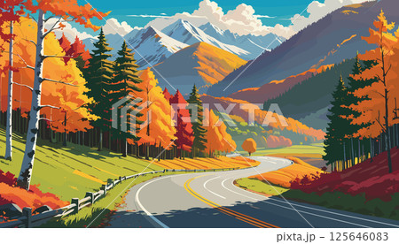 Scenic Mountain Road Surrounded by Vibrant Autumn Foliage 125646083