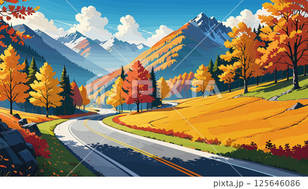 Scenic Mountain Road Surrounded by Vibrant Autumn Foliage 125646086