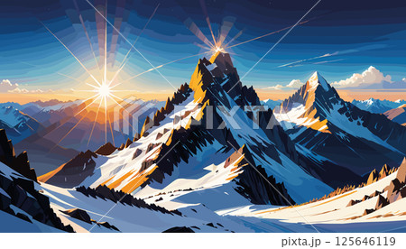 Majestic Snow Capped Mountains at Sunrise 125646119