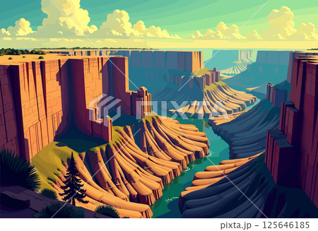 Vibrant Digital Illustration of the Grand Canyon 125646185