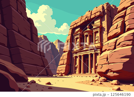 Vibrant Digital Illustration of Petra, Jordan Vibrant Digital Illustration of Petra, Jordan 125646190