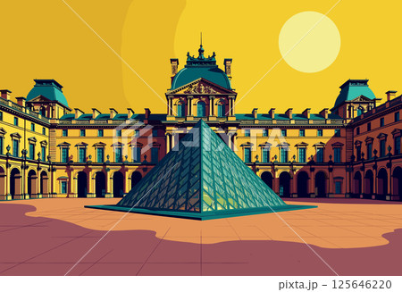 Vibrant Digital Illustration of the Louvre Museum, Paris Vibrant Digital Illustration of the Louvre Museum, Paris 125646220