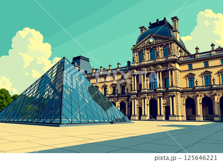 Vibrant Digital Illustration of the Louvre Museum, Paris 125646221