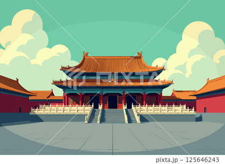 Vibrant Digital Illustration of the Forbidden City, Beijing 125646243
