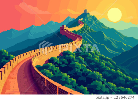 Vibrant Illustration of the Great Wall of China 125646274