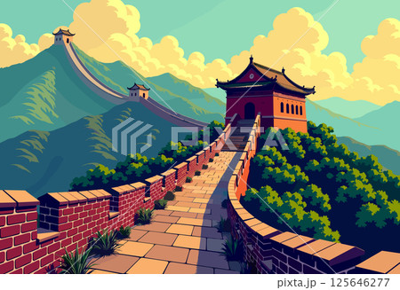 Vibrant Illustration of the Great Wall of China 125646277