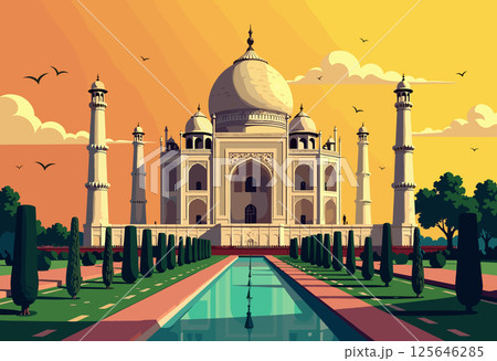 Vibrant Digital Illustration of the Taj Mahal, India 125646285