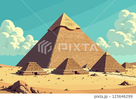 Vibrant Digital Illustration of the Pyramids of Giza 125646299
