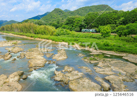 経度橋から奇岩と加古川線の気動車を撮る 125646516