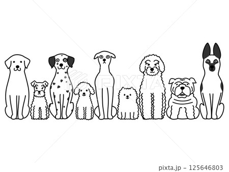 かわいい犬のボーダー線画 125646803