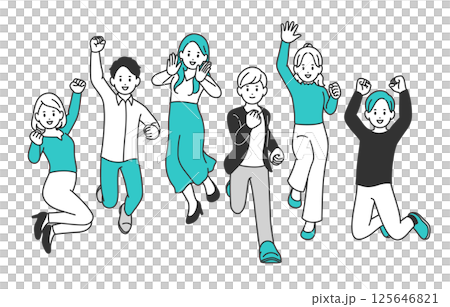 全身套年輕男女跳躍[人物向量插圖素材] 125646821