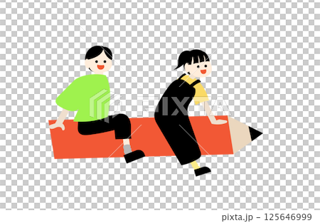 鉛筆にまたがる子供のイラスト素材 [125646999] - PIXTA