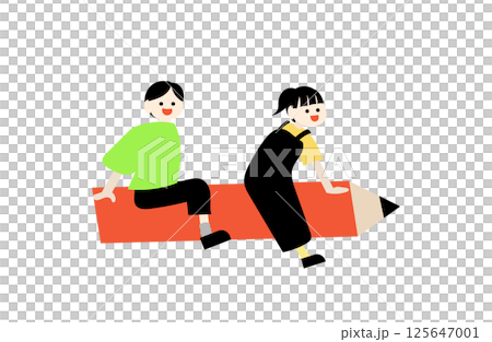 鉛筆にまたがる子供 鉛筆にまたがる子供 125647001