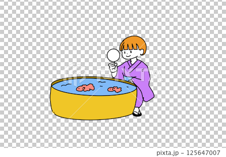浴衣で金魚掬いをする女の子 浴衣で金魚掬いをする女の子 125647007