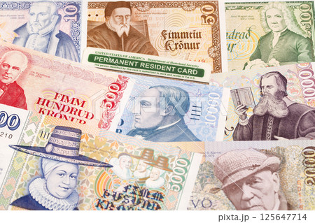 American permanent resident card on Icelandic money 125647714