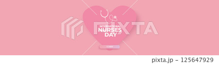 International nurses day vector wide horizontal banner or poster with stethoscope isolated on pink background. vector 12 May Happy nurses day icon or sign design template 125647929